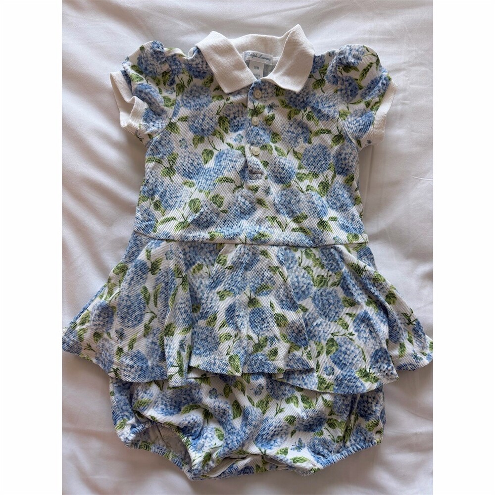 Polo Ralph Lauren Baby Girl Floral Polo Bubble Romper Shortall Multicolor 18M